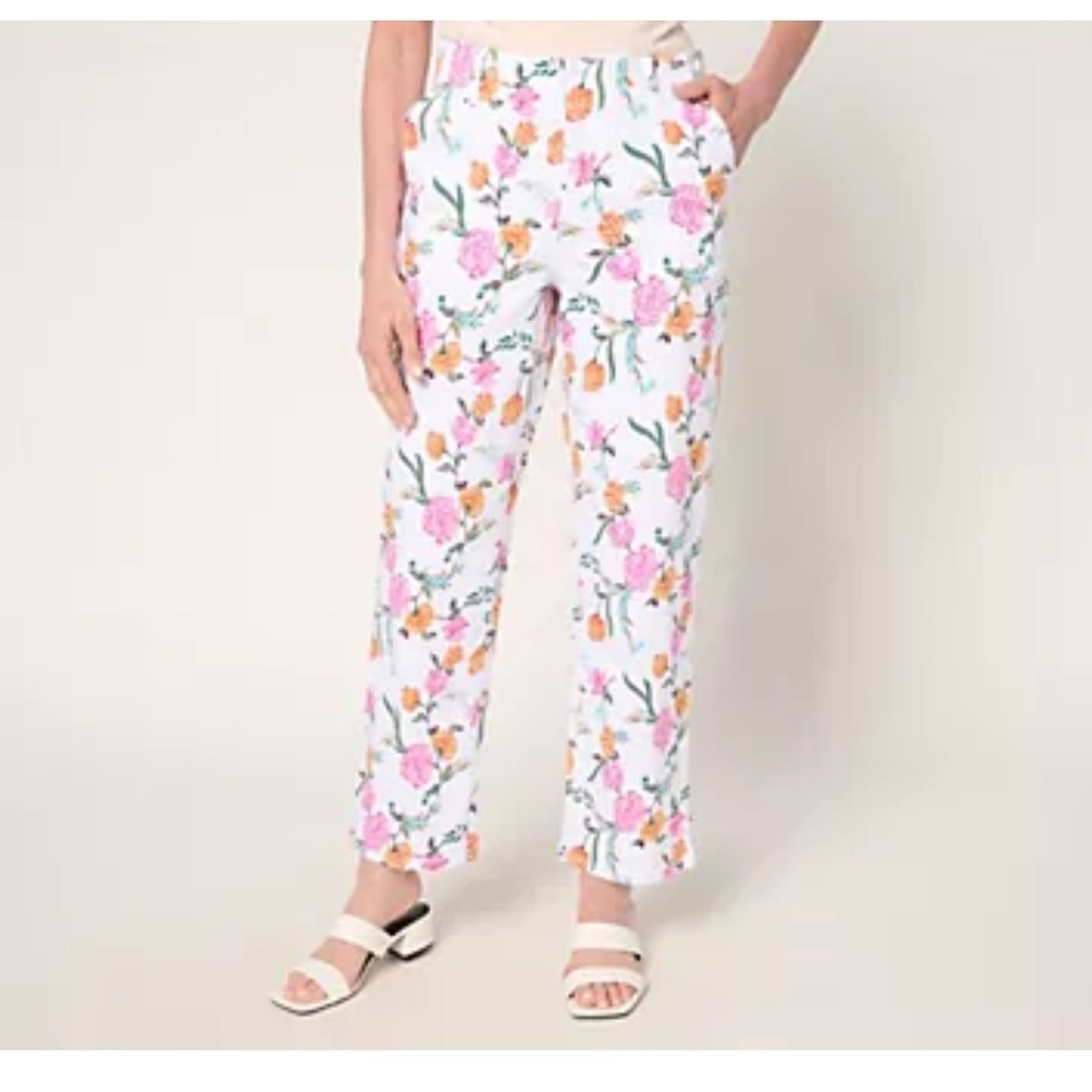 Susan Graver Regular Printed Denim Full Leg Ankle Jean Womens Size 12 Floral QVC